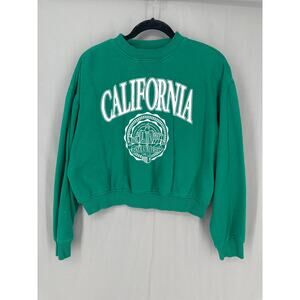 HM California Sweatshirt Womens Medium Green Graphic Pullover Casual Cozy Retro